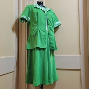 50s Vintage Sears Fashions Green and White Dress w/Jacket